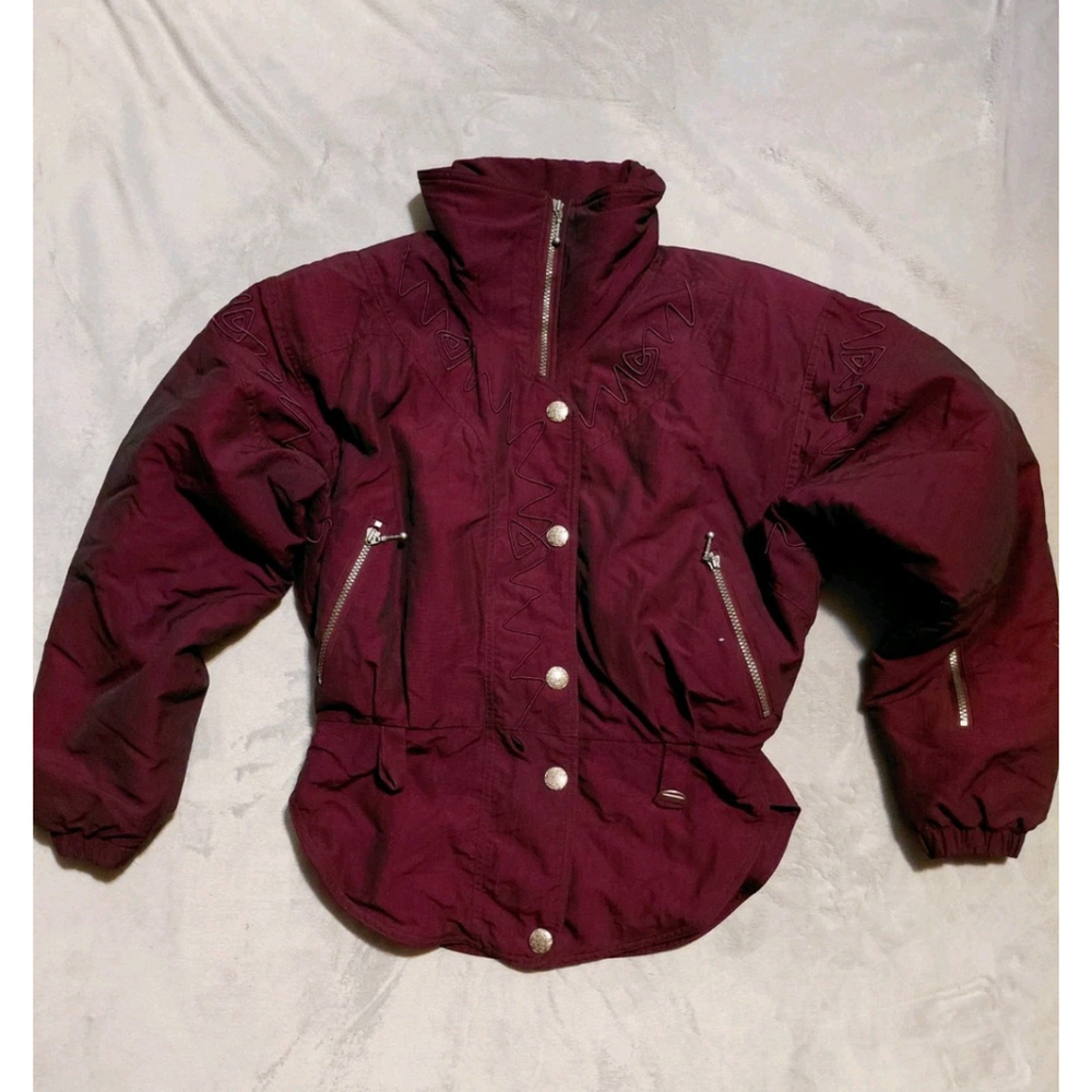 Vintage Nils Ski Jacket Women Size 10 Purple 90s Long Sleeves Cinched Waist Coat